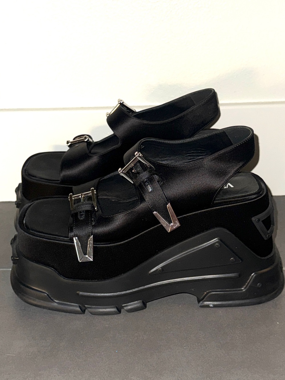 Versace Black Satin Chunky Platform Sandals - Size 39 (US 8.5/9)